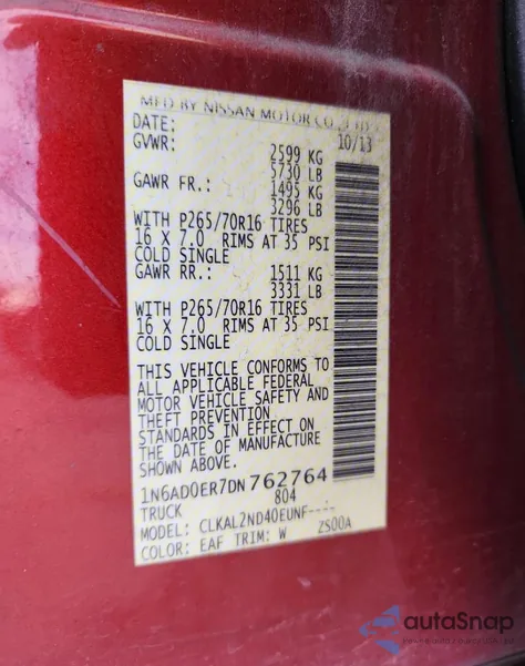 2013 Nissan Frontier S from USA, damaged, VIN 1N6AD0ER7DN762764
